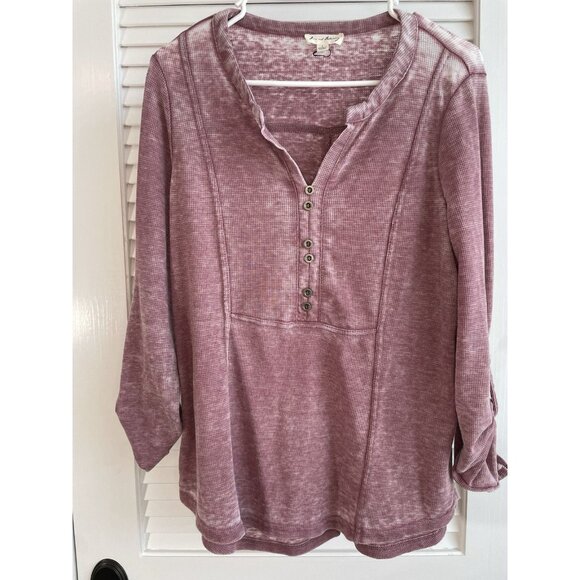 Jane and Delancey Tops - Jane & Delancey Waffle Knit V-Neck Long Sleeve Casual Shirt Pink Women L